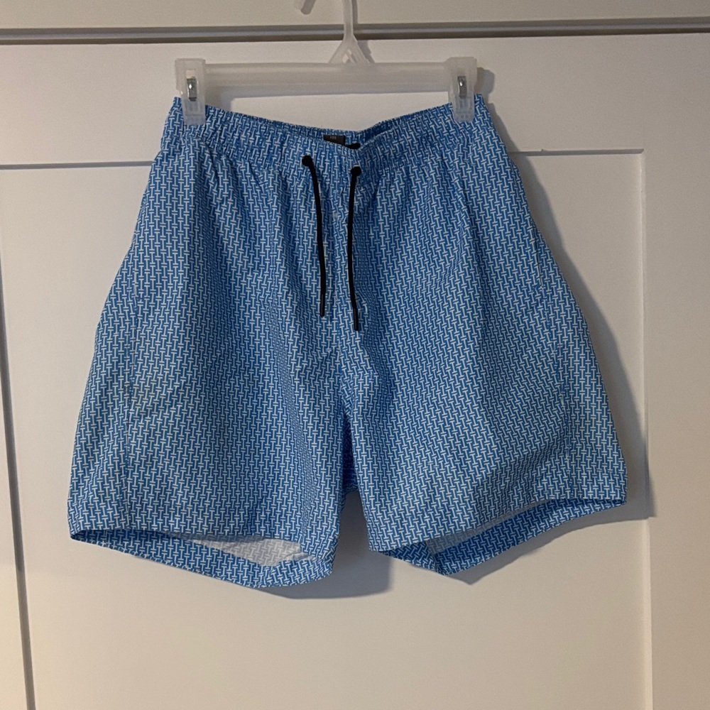H&M Light Blue Geometric Swim Trunks